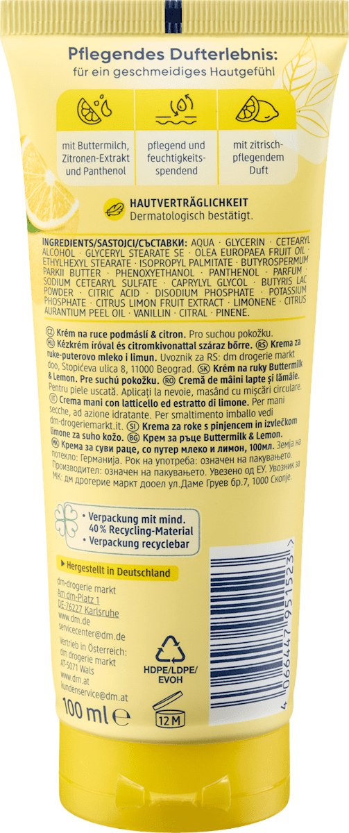 Balea Buttermilk & Lemon Hand Cream – 3.4 fl oz