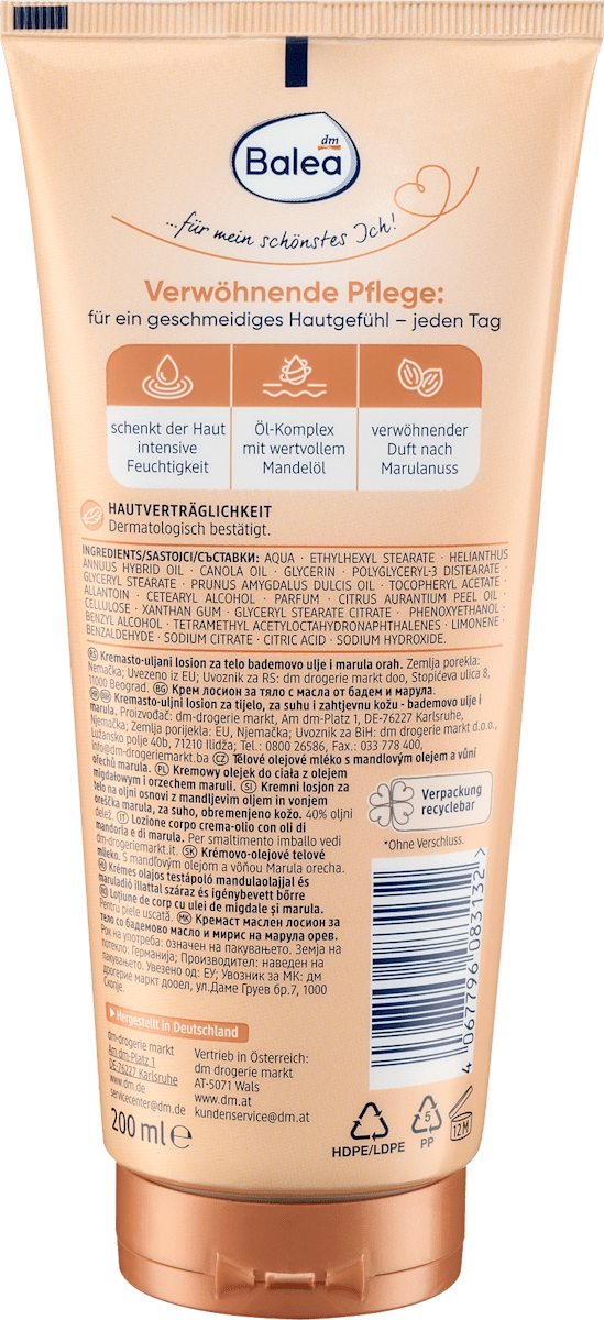 Balea Almond Oil Cream-Oil Body Lotion – Rich Moisture – 6.8 fl oz