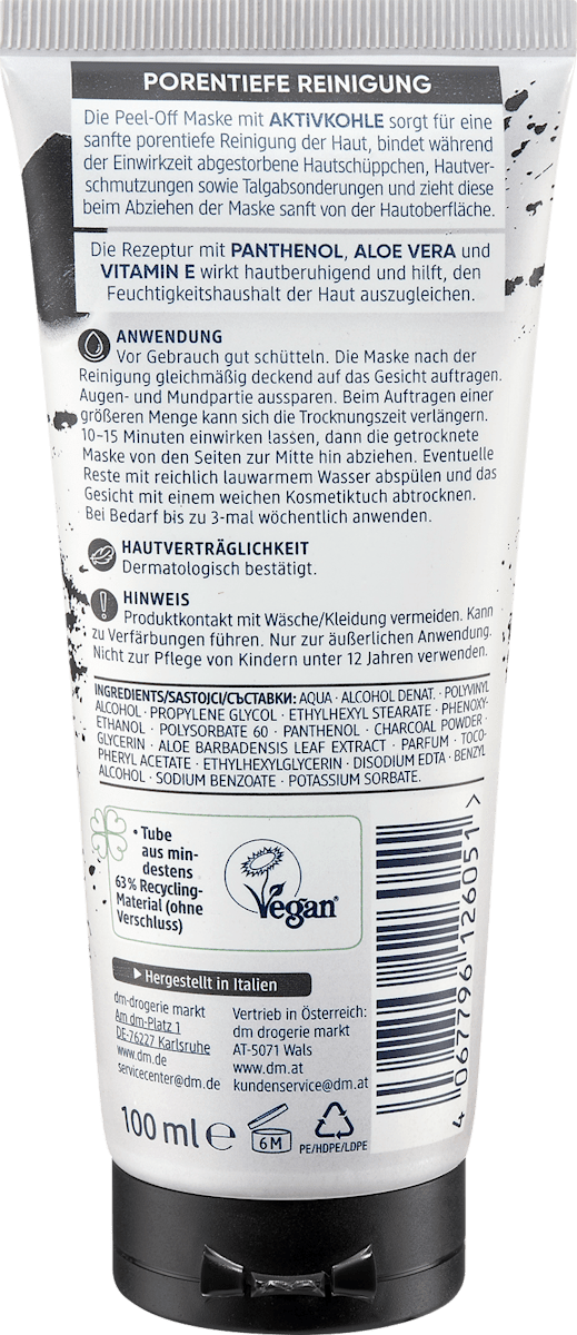 Gesichtsmaske Peel-Off mit Aktivkohle, 100 ml
